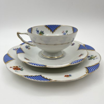 купить Трио чайное, украшенное цветочным декором, Ullersricht Weiden, фарфор, деколь, золочение, Bavaria Porzellan, Германия, 1930-1950 гг.