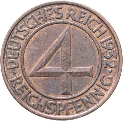 купить Германия 4 рейхспфеннига (reichspfennig) 1932 A знак монетного двора "A" — Берлин