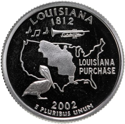 купить США 25 центов (квотер, 1/4 доллара, quarter dollar) 2002 S Proof Квотер штата Луизиана, знак монетного двора: "S" - Сан-Франциско