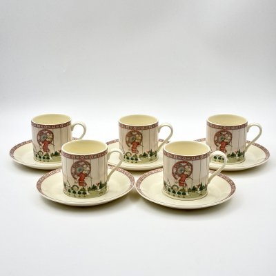 купить Набор кофейных пар на 5 персон, серия "Golden Days", Minton, фарфор, деколь, Royal Doulton, Великобритания, 1987 г.
