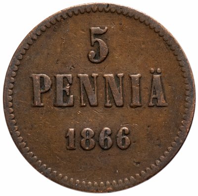 Купить 5 пенни (pennia) 1866, монета для Финляндии