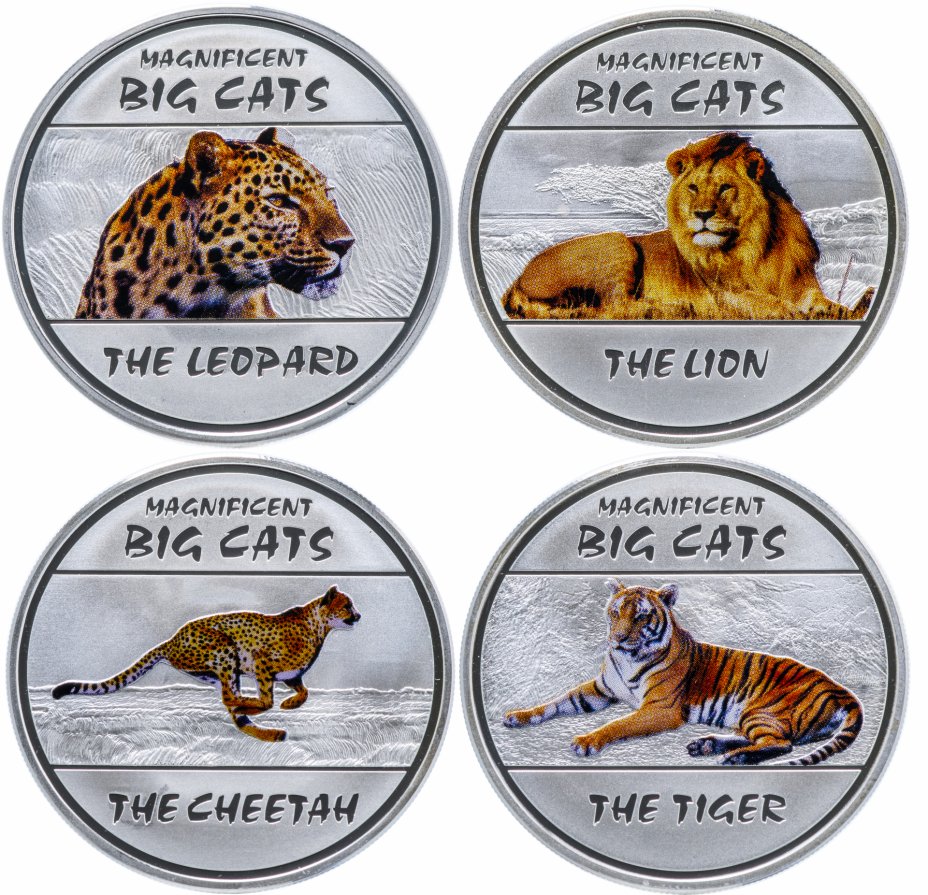 купить Конго 30 франков 2011 набор из 4х монет "Большие кошки", в футляре с сертификатом