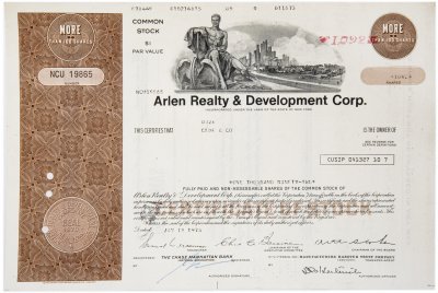 купить Акция США Arlen Realty & Development Corp., 1972-1973 гг.