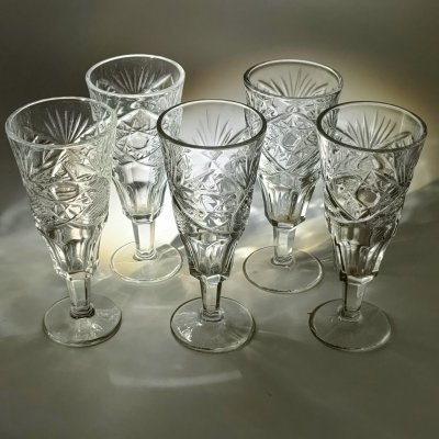 купить Набор из 5-ти лафитников с резным декором, хрусталь, алмазная грань, СССР, 1970-1990 гг.
