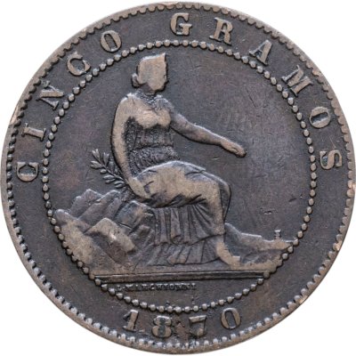 купить Испания 5 сентимо (centimos) 1870