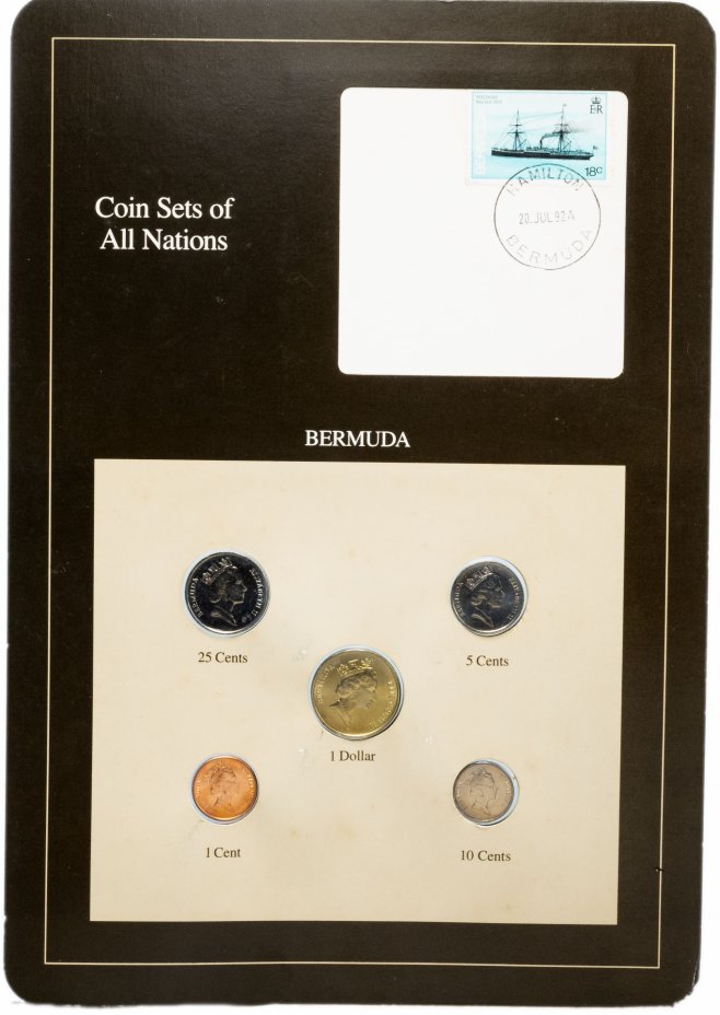купить Серия "Наборы монет всех стран мира" - Бермудские Острова (набор из 5 монет и 1 марки в буклете)