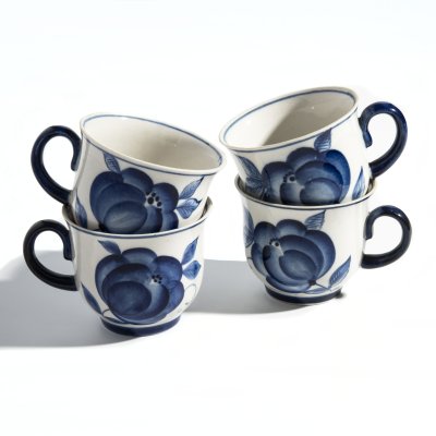 купить Набор чашек с цветочным декором на 4 персоны, фарфор, Объединение Гжель, СССР, 1970-1990 гг.