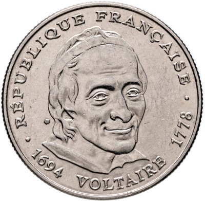 купить Франция 5 франков (francs) 1994 "300 лет со дня рождения Вольтера"