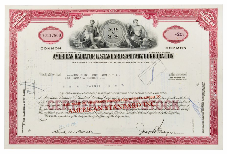 купить Акция США American Radiator & Standard Sanitary Corporation 1967- 1968 гг.