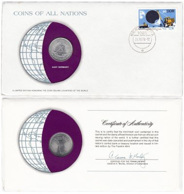 купить Серия «Монеты всех стран мира» - Германия (ГДР) 1 марка 1978 (монета и 1 марка в конверте)