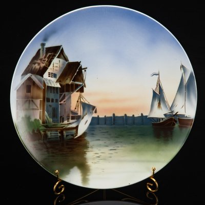 купить Блюдо настенное декоративное, украшенное изображением морского пейзажа, фаянс, деколь, Villeroy & Boch, Германия, 1890-1909 гг.