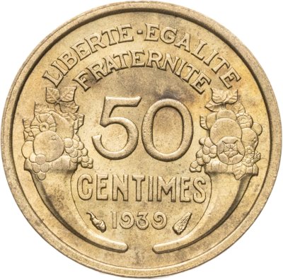 купить Франция 50 сантимов (centimes) 1939 Без отметки монетного двора - Париж