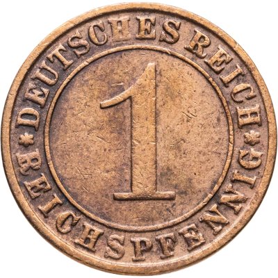 купить Германия 1 рейхспфенниг (reichspfennig) 1925 J знак монетного двора "J" — Гамбург