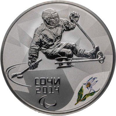 купить 3 рубля 2014 СПМД Proof "следж хоккей на льду - Сочи Олимпиада" в футляре с сертификатом