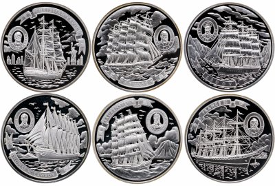 купить Острова Кука набор из 6 монет 5 долларов 2008 "Парусные корабли XX века" в подарочном футляре