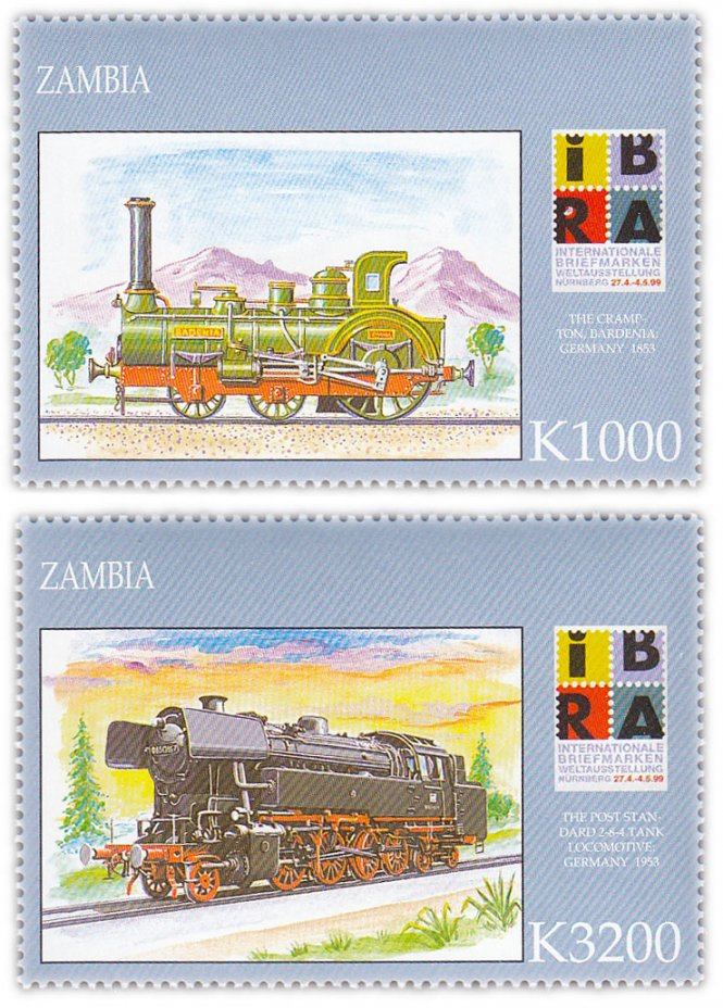 купить Замбия набор из 2-х марок 1998 "Поезда"