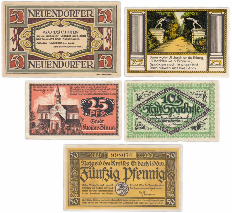 купить Германия (разные земли) набор из 5 нотгельдов  1917-1921