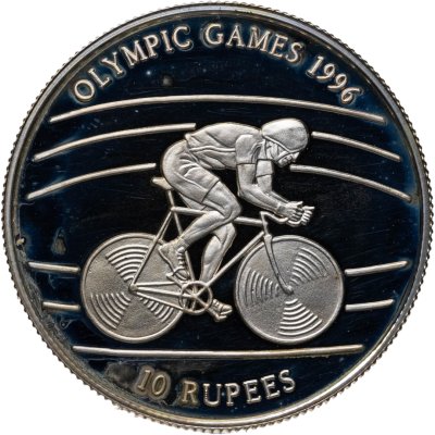 купить Сейшельские острова 10 рупий 1996 "Игры XXVI летней Олимпиады Атланта-1996: велосипедный спорт"