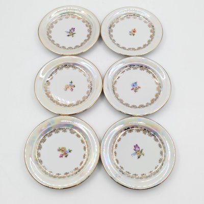 купить Набор из 6-ти розеток, украшенных цветочным декором, фарфор, деколь, люстр, золочение, Spezial Eisenberg Porzellan (SEP), ГДР, 1960-1980 гг.