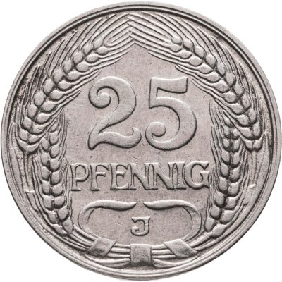 купить Германия 25 пфеннигов (pfennig) 1911, знак монетного двора: "J" - Гамбург