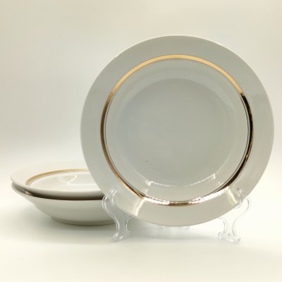 купить Набор из 3-х суповых тарелок, фарфор, золочение, Дулевский фарфоровый завод (Дулёво), СССР, 1960 г.