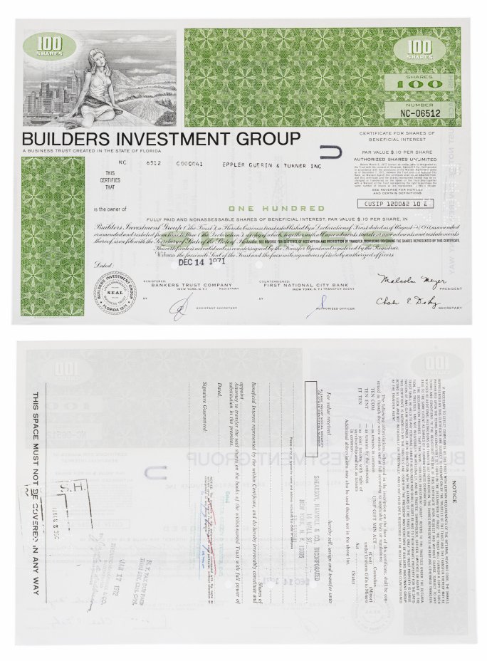 купить Акция США BUILDERS INVESTMENT GROUP, 1971- 1975  г.
