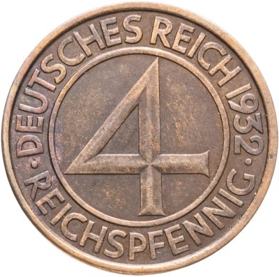купить Германия 4 рейхспфеннига (reichspfennig) 1932 E знак монетного двора "E" — Мульденхюттен