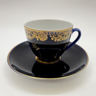 купить Пара кофейная (в подборе), фарфор, крытье кобальтом, золочение, Ленинградский фарфоровый завод (ЛФЗ), СССР, 1970-1990 гг.