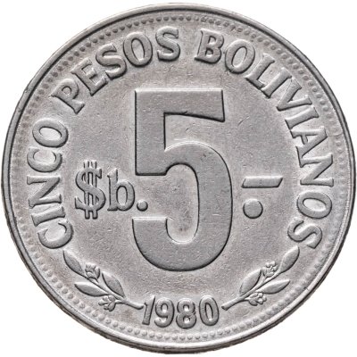 купить Боливия 5 песо (pesos) 1980