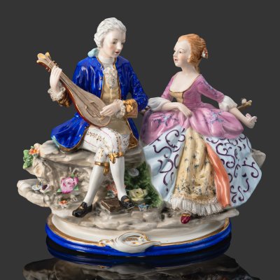 купить Статуэтка "Музыкальный вечер" (Галантная сцена), фарфор, кружевной фарфор, роспись, золочение, Richard Klemm, Dresden, Германия, 1960-1990 гг.