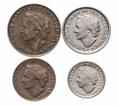 Купить Нидерланды, набор из 4 монет 1948 года, Королева Вильгельмина