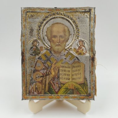 купить Икона "Св. Николай Чудотворец", жесть, печать (хромолитография), дерево, ткань, Фабрика «Жако и Бонакер», Российская империя, 1900-1917 гг.