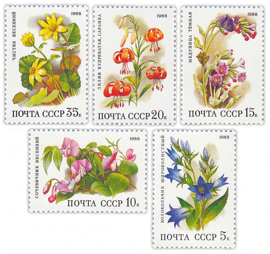 купить Полная серия 1988 "Цветы широколиственных лесов" (5 марок)