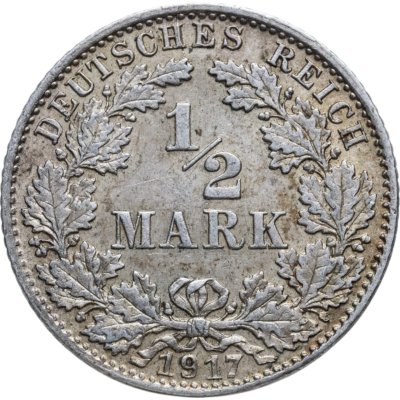 купить Германия 1/2 марки (mark) 1917 Знак монетного двора: "D" - Мюнхен
