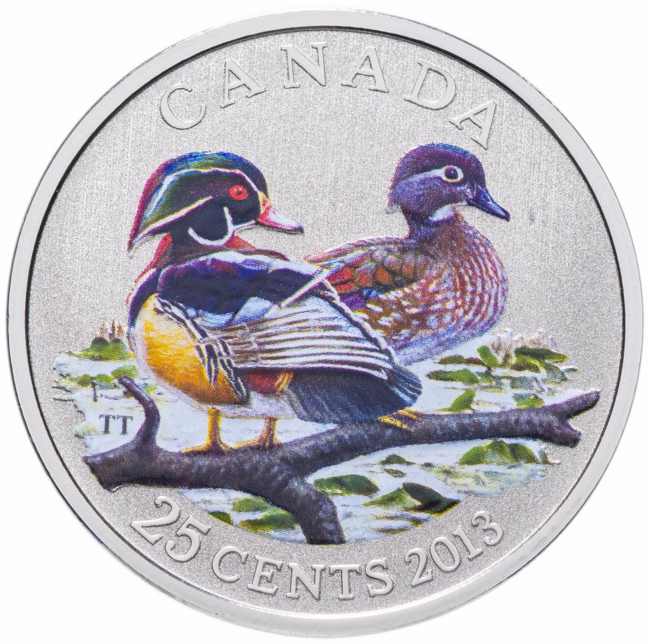 купить Канада 25 центов 2013 "Птицы Канады -  Каролинская утка" в футляре, с сертификатом