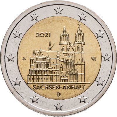 купить Германия 2 евро (euro) 2021 Федеральная земля Саксония-Анхальт - Магдебургский собор, знак монетного двора "А" - Берлин