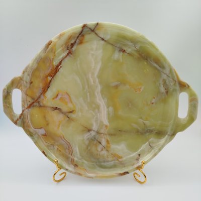 купить Поднос кофейный круглой формы зеленовато-коричневого цвета, оникс, резьба, Азия, 2000-2015 гг.