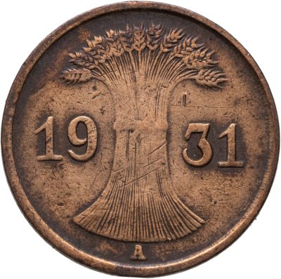 купить Германия 1 пфенниг (рейхспфенниг) 1931, знак монетного двора "A" — Берлин