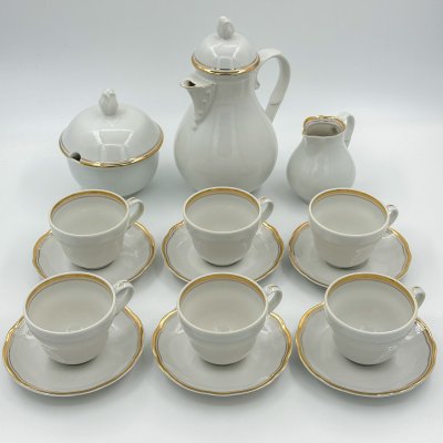 купить Сервиз кофейный на 6 персон, украшенный линейным орнаментом (15 предметов), фарфор, золочение, Kahla, ГДР, 1970-1980 гг.