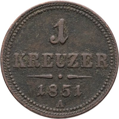 купить Австрия 1 крейцер (kreuzer) 1851, знак монетного двора "A" - Вена