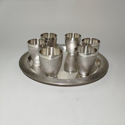 купить Набор для крепких напитков из 6 стопок и подноса "Березка", мельхиор (медь-никель), СССР, 1970-1990 гг.