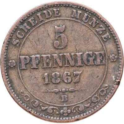 купить Германия (Саксония) 5 пфеннигов 1867 В