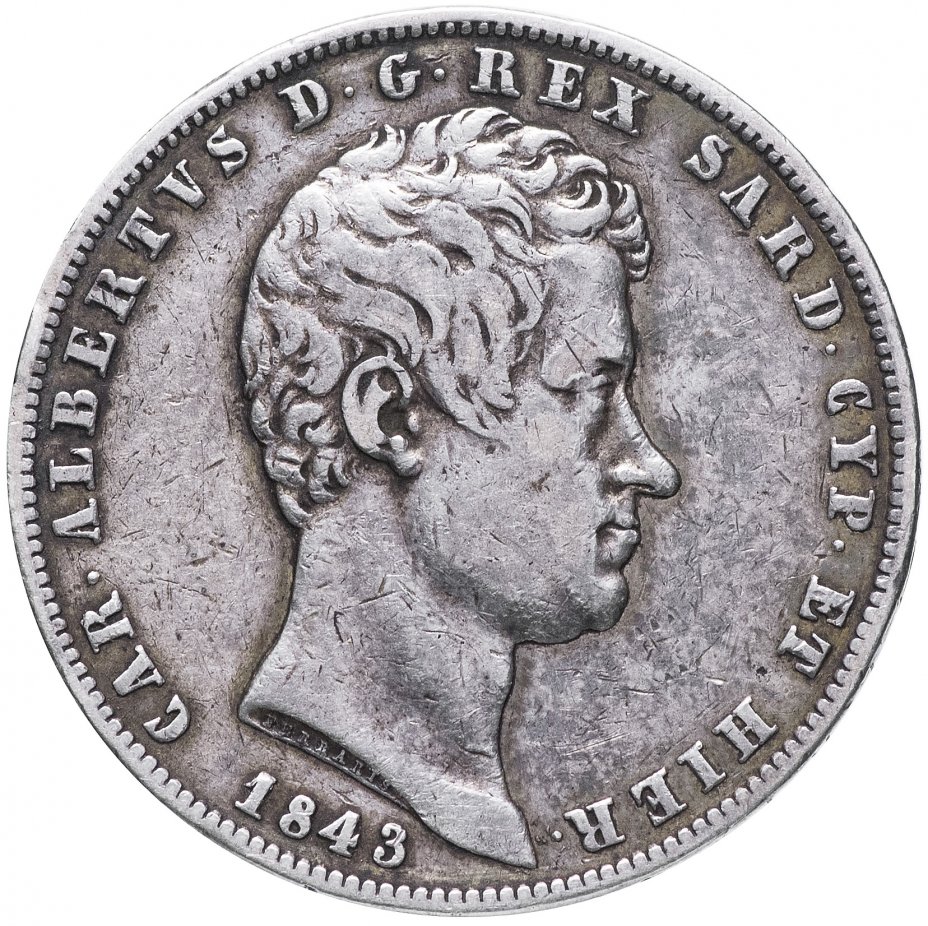 купить Сардинское королевство 5 лир 1843