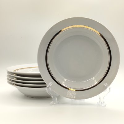 купить Набор из 6-ти суповых тарелок, фарфор, золочение, Дулевский фарфоровый завод (Дулёво), СССР, 1968-1991 гг.