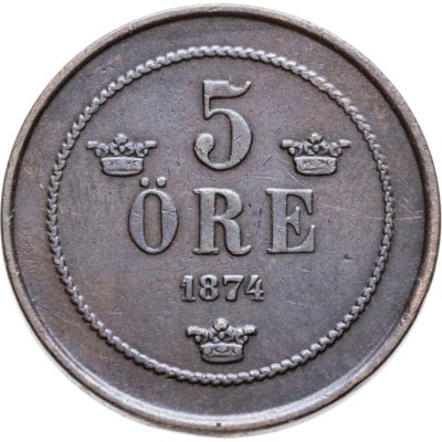 Купить Швеция 5 эре (ore) 1874