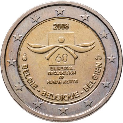 купить Бельгия 2 euro (евро) 2008 "60 лет Всеобщей декларации прав человека"