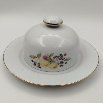 купить Маслёнка "Ягоды и фрукты", фарфор, деколь, золочение, Graf Von Henneberg Porzellan, 1777 Jlmenau, ГДР, 1970-1980 гг.