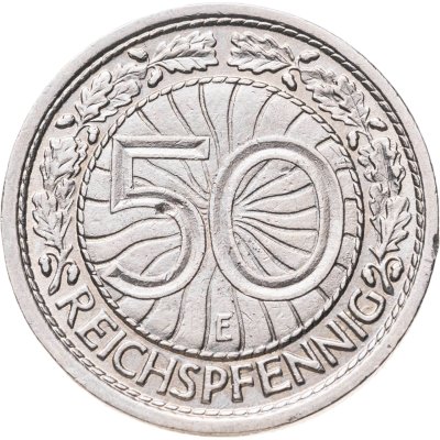 купить Германия 50 рейхспфеннигов (reichspfennig) 1928, знак монетного двора "E" — Мульденхюттен