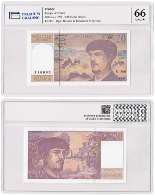купить Франция 20 франков 1997 в слабе PG UNC66