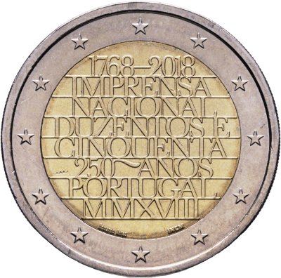 купить Португалия 2 евро (euro) 2018 250 лет национальной типографии